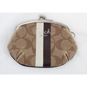 COACH SIGNATURE C STRIPE Kiss Lock Framed Small Coin Change Purse